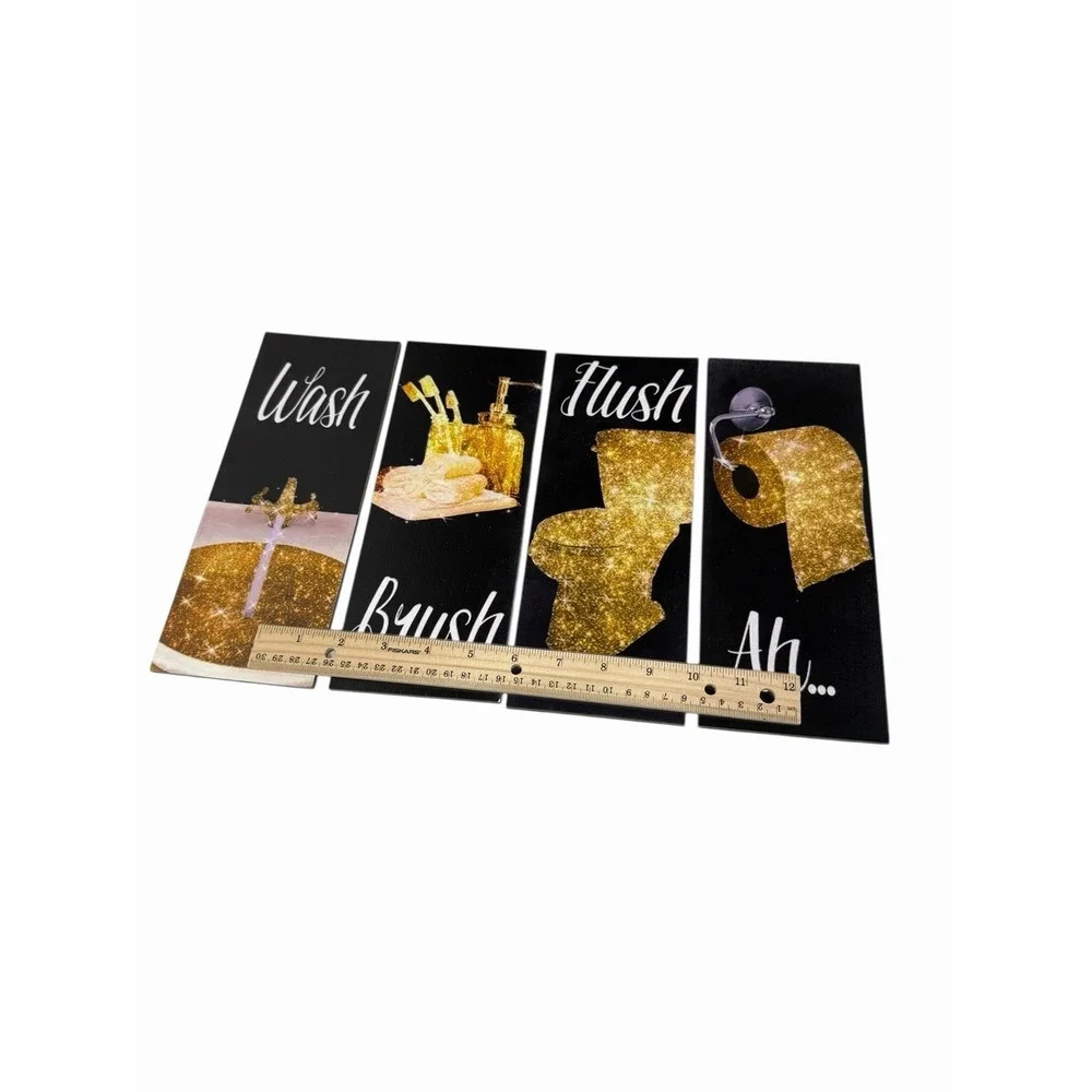 Wood Home Decor Signs‎ gold black WASH BRUSH FLUSH AH bathroom